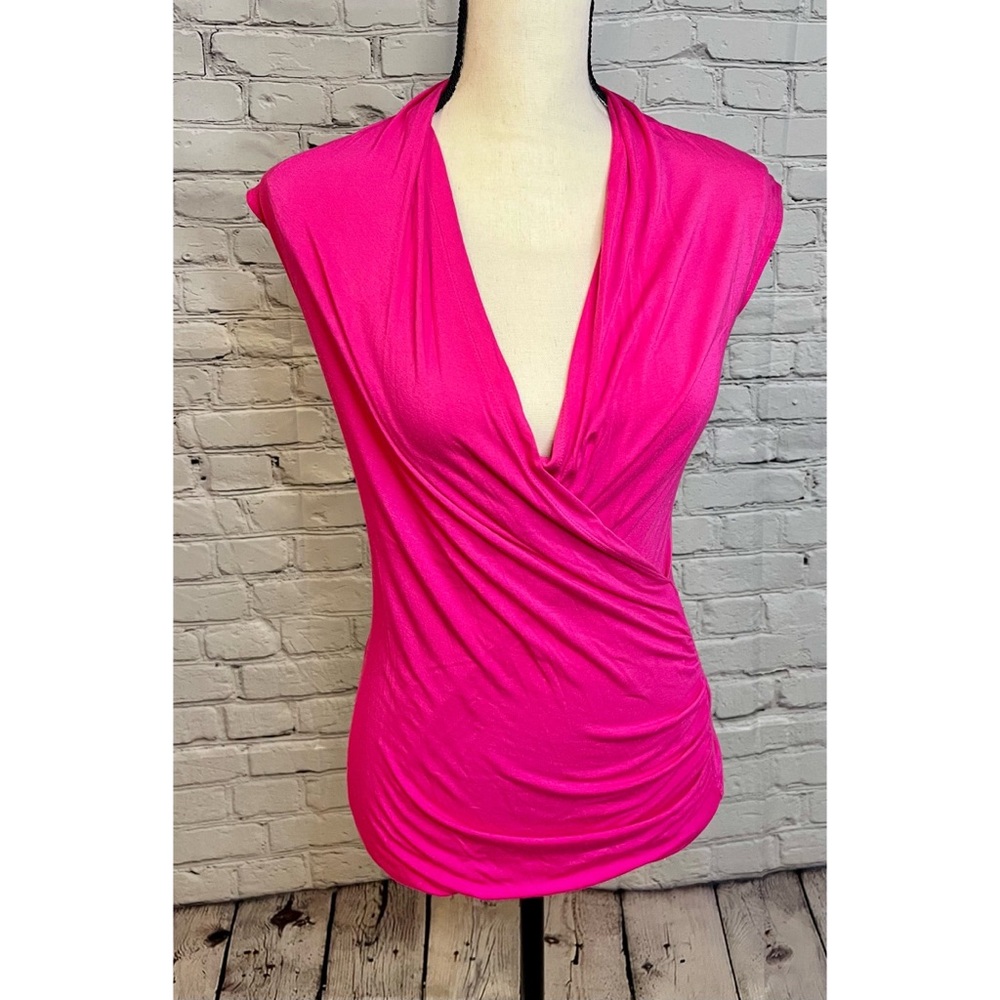 Vince Camuto Wrap Top | Sz XS| Hot Pink Short Sleeve Wrap Top Blouse